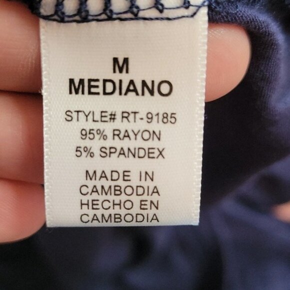 Zenana NWT Medium Dark Navy Blue Long Sleeve Top Gold Buttons Lace Soft Fall - Picture 6 of 6